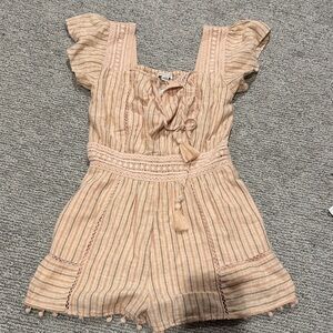 American Eagle Striped Pink Romper with Tassels